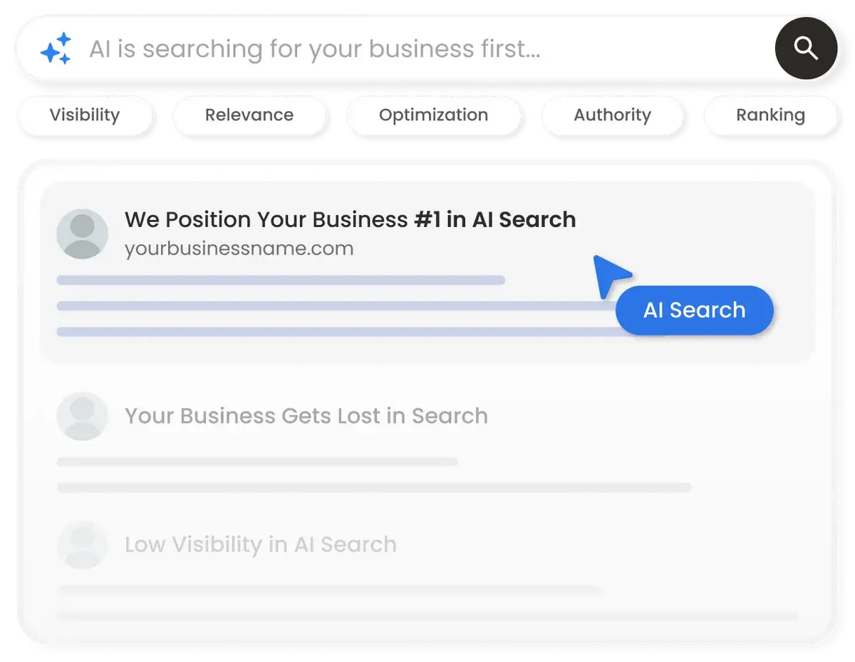 AI search results with your business positioned as the top recommendation