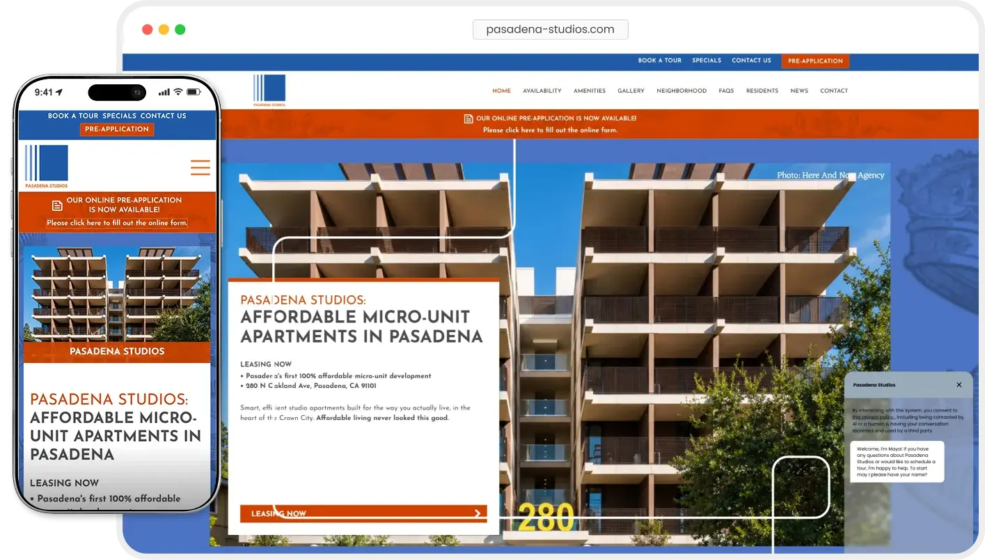 Pasadena Studios website analytics preview