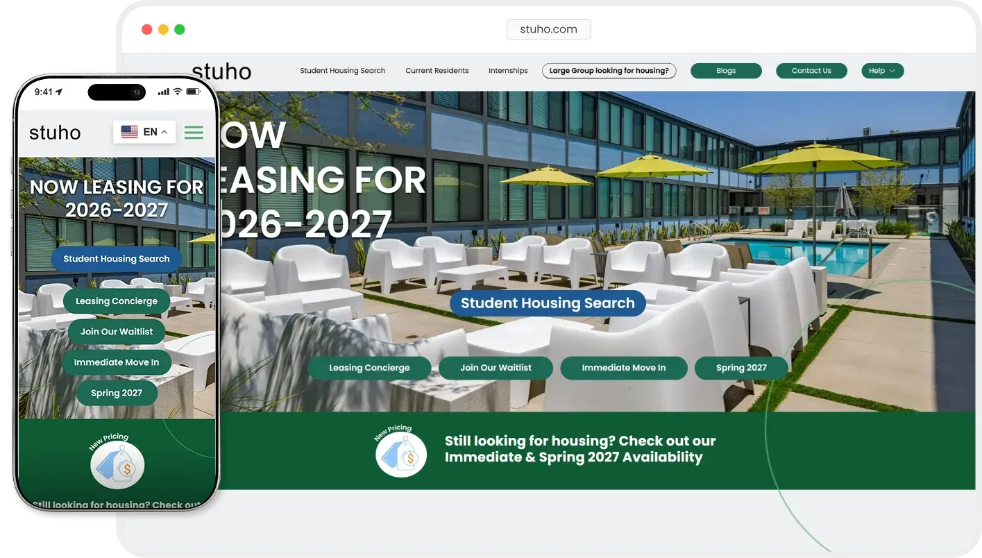 Stuho student housing website analytics preview